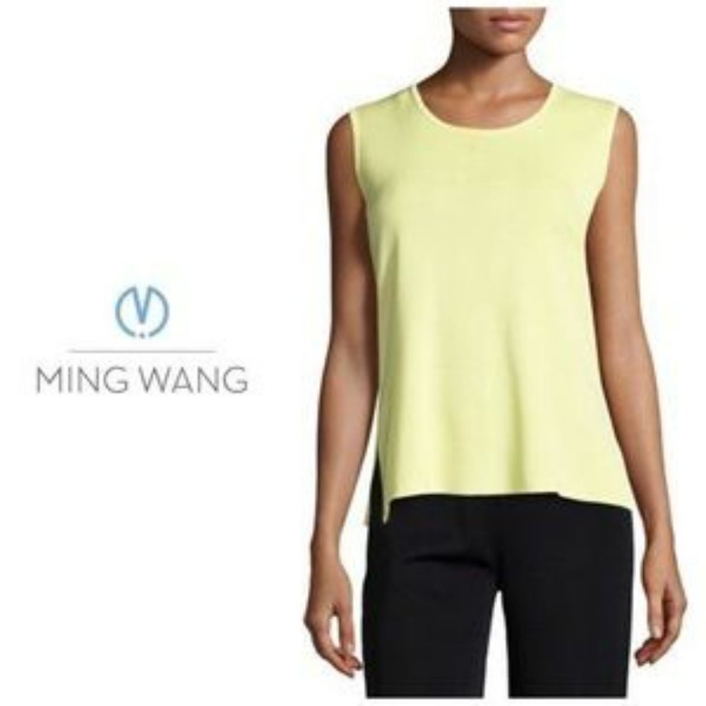 Ming Wang Timeless Mid Length Sccop Neck Sleeveless Tank Top Yellow 1X - Picture 1 of 7